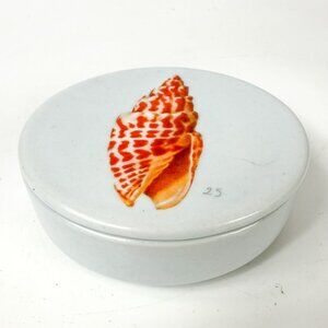 Fabienne Jouvin Round Ceramic Pontifical Mitre Shell Blue Trinket Box